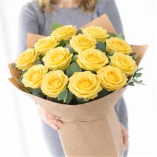 12 Yellow Rose Hand-Tied